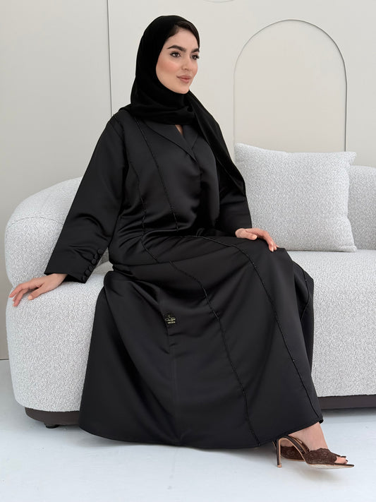 O 306 Noir Satin Handwork Abaya