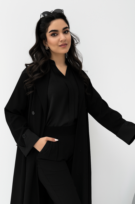 طقم عباية من الكتان الأسود O 205