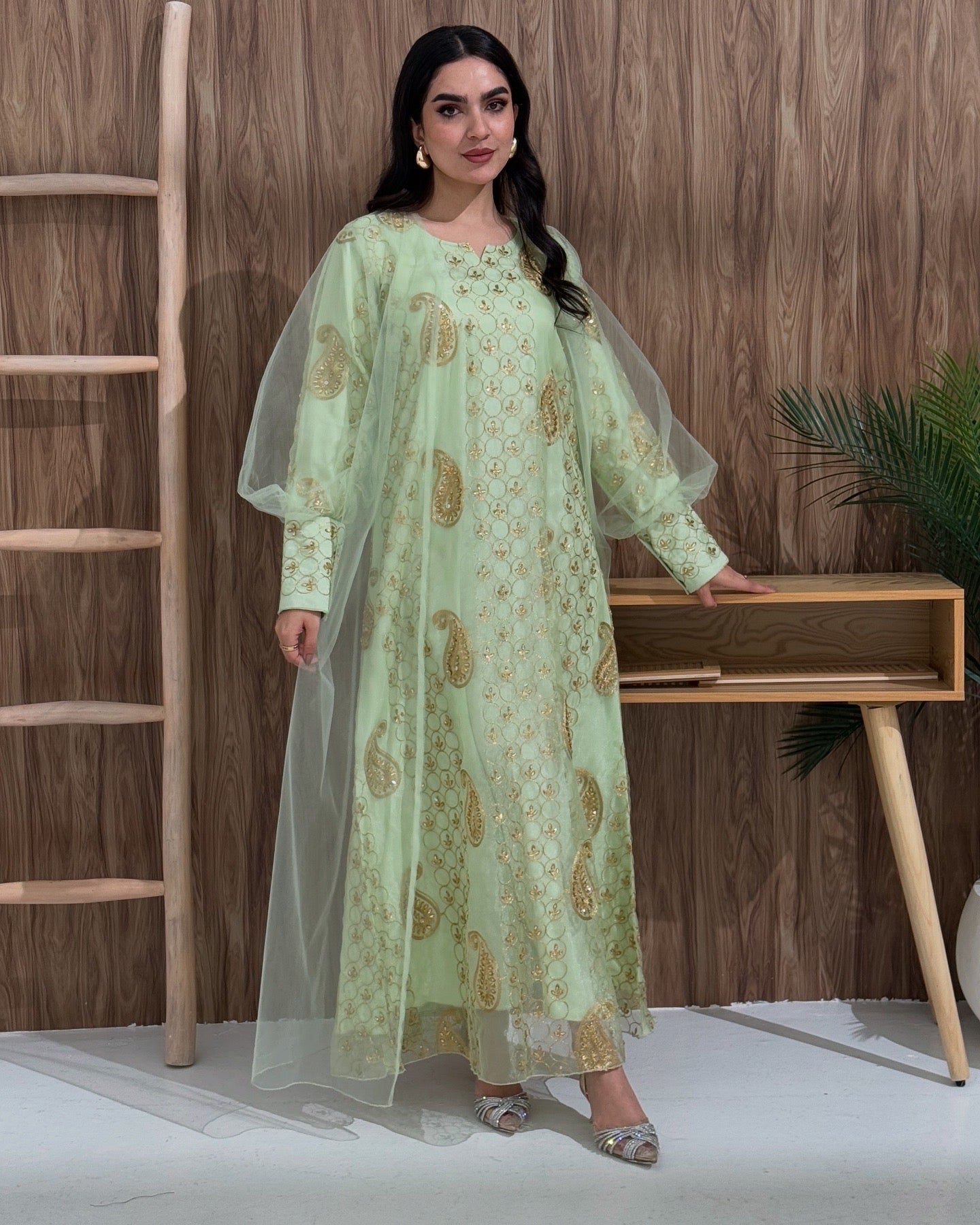 green emerald velvet dress Light Green Net Dress