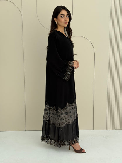 O 317 Noir Royale Gold & Silver Couture Abaya