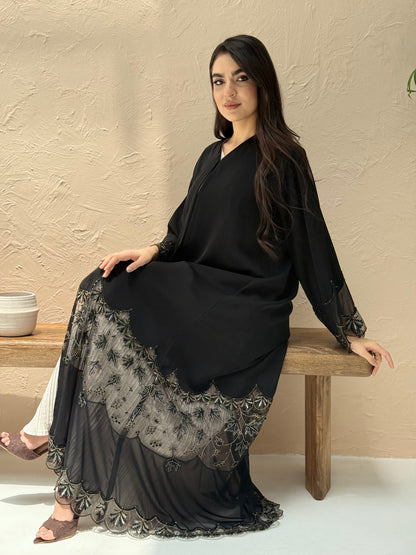 O 317 Noir Royale Gold & Silver Couture Abaya