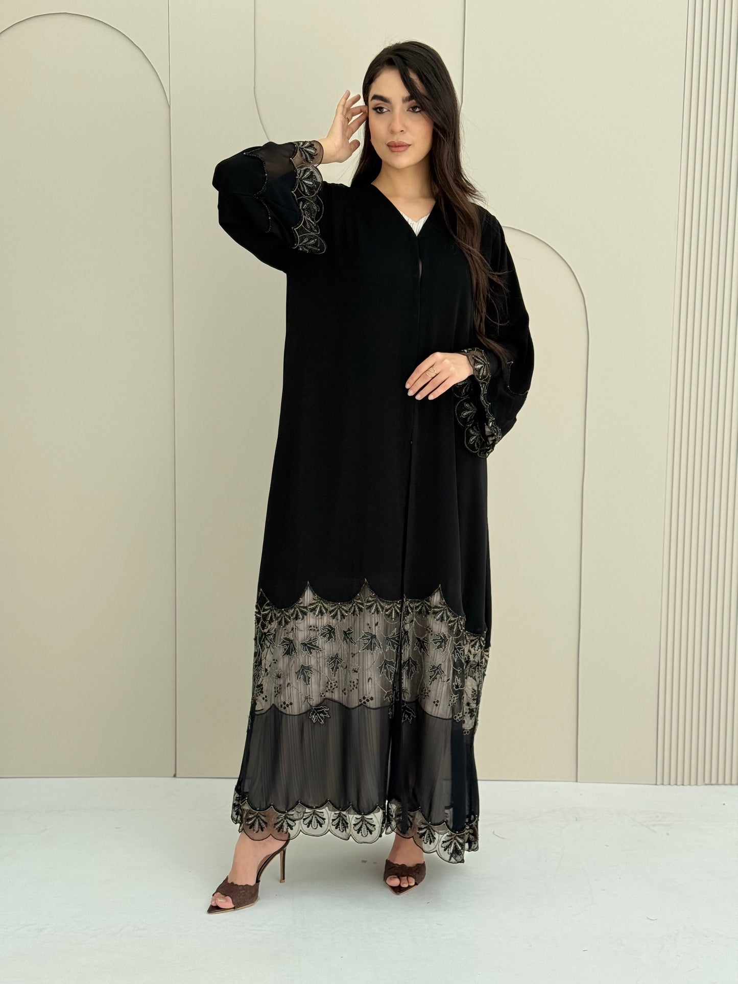 O 317 Noir Royale Gold & Silver Couture Abaya