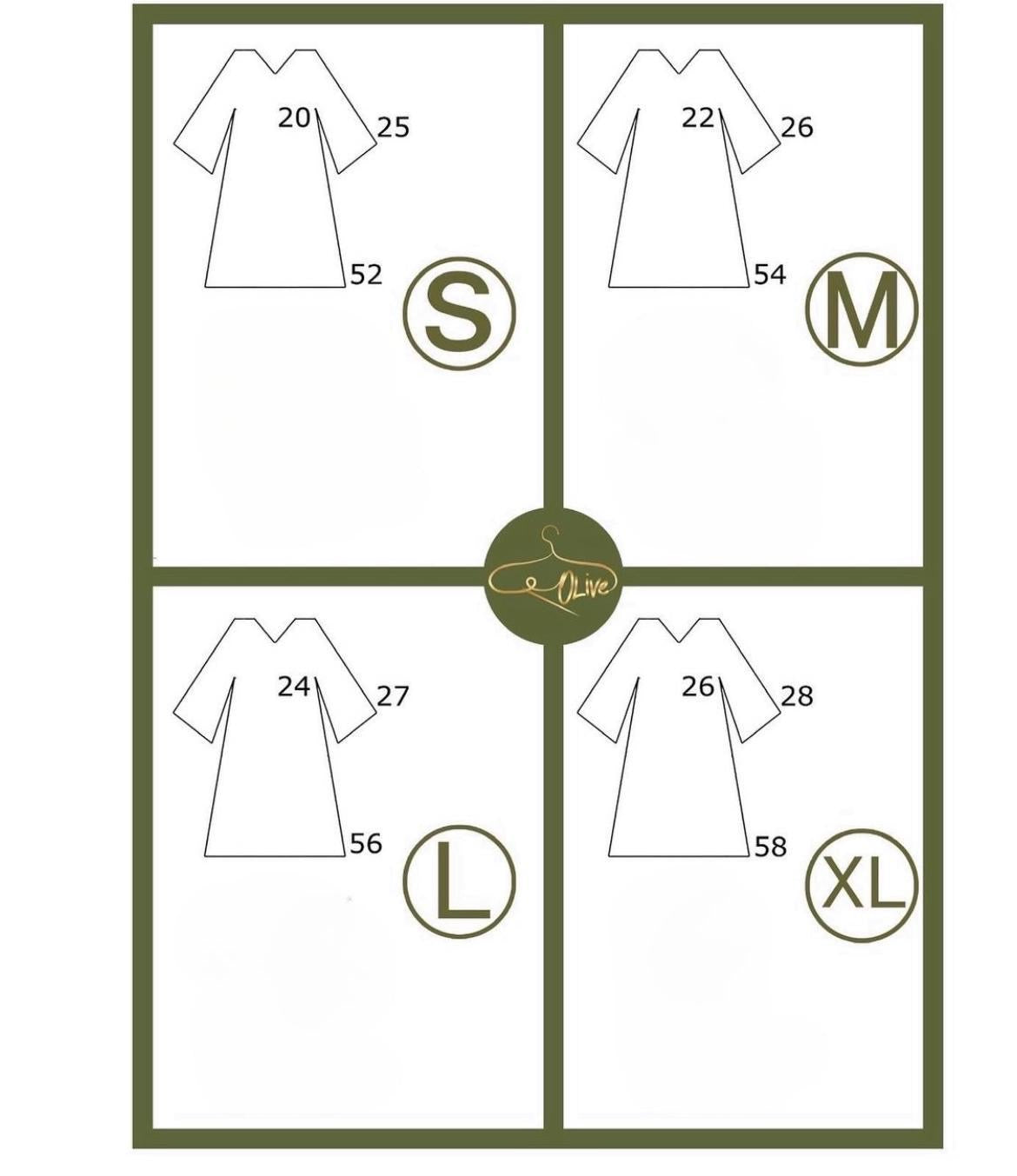 Abaya size measurement chart
