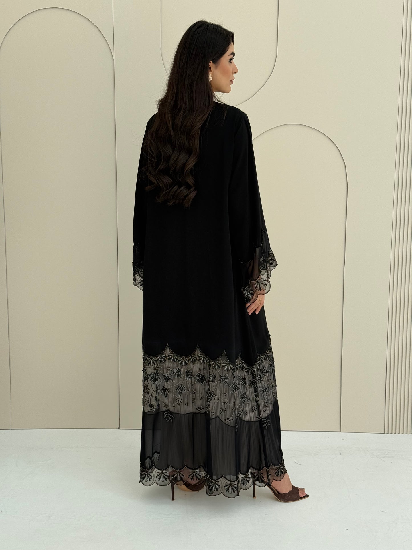 O 317 Noir Royale Gold & Silver Couture Abaya