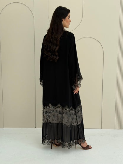 O 317 Noir Royale Gold & Silver Couture Abaya