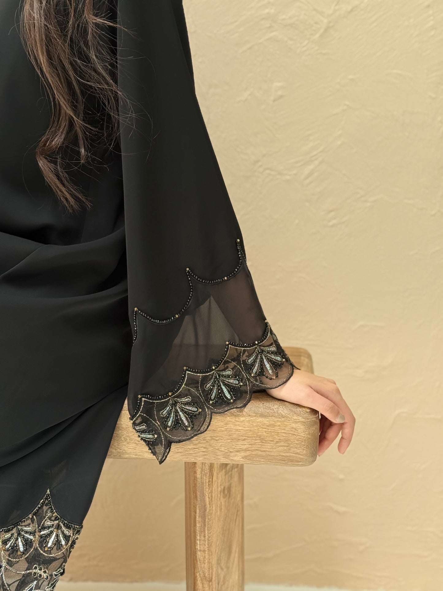 O 317 Noir Royale Gold & Silver Couture Abaya