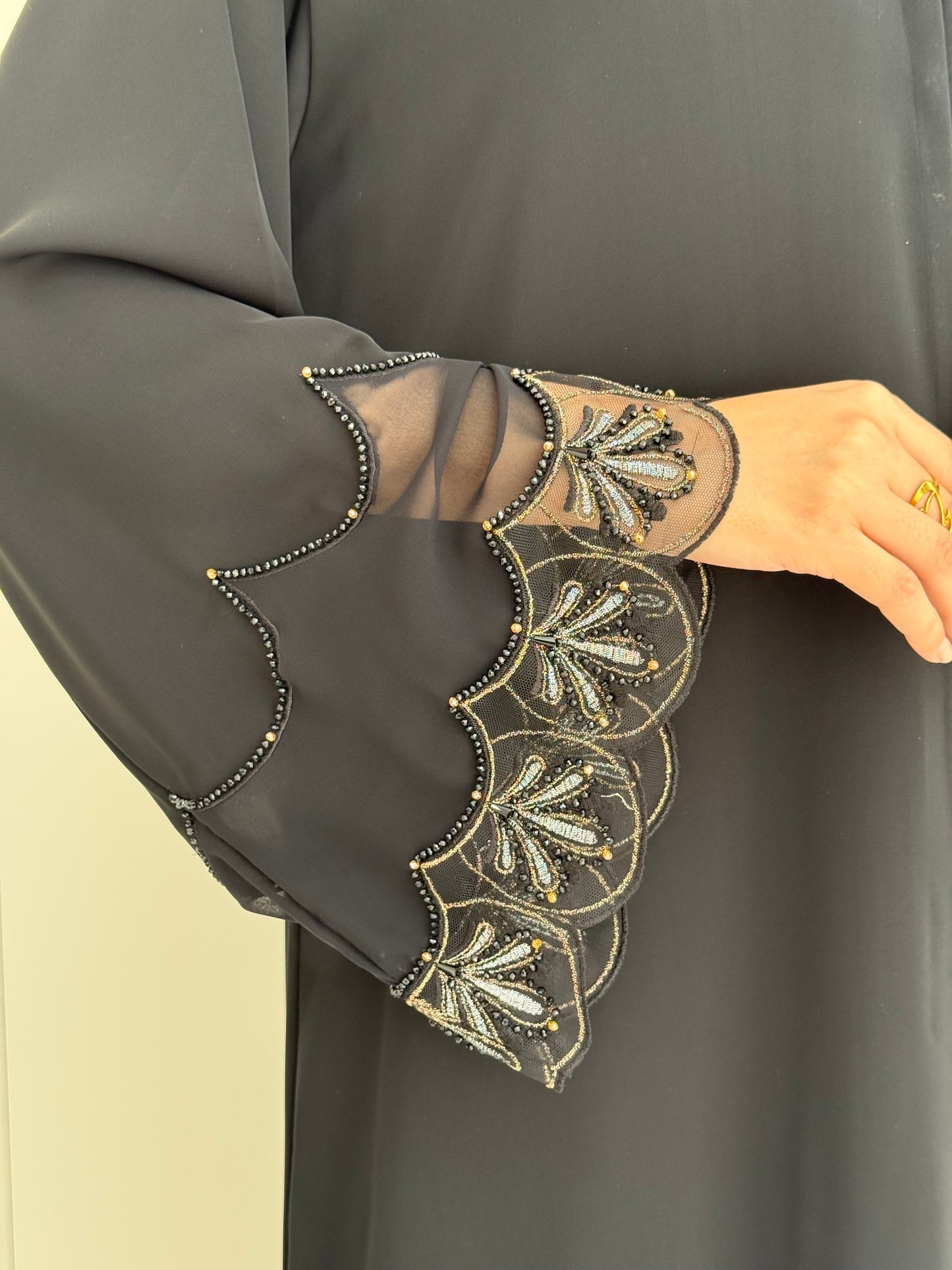 O 317 Noir Royale Gold & Silver Couture Abaya