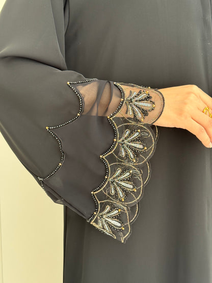 O 317 Noir Royale Gold & Silver Couture Abaya