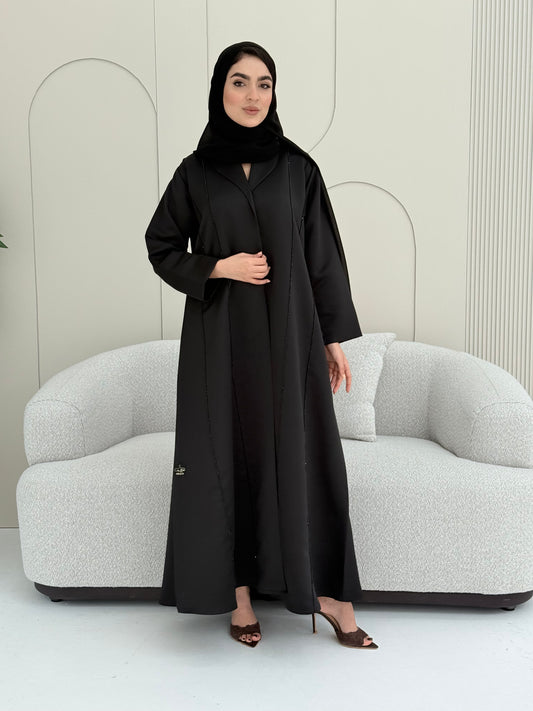 O 306 Noir Satin Handwork Abaya