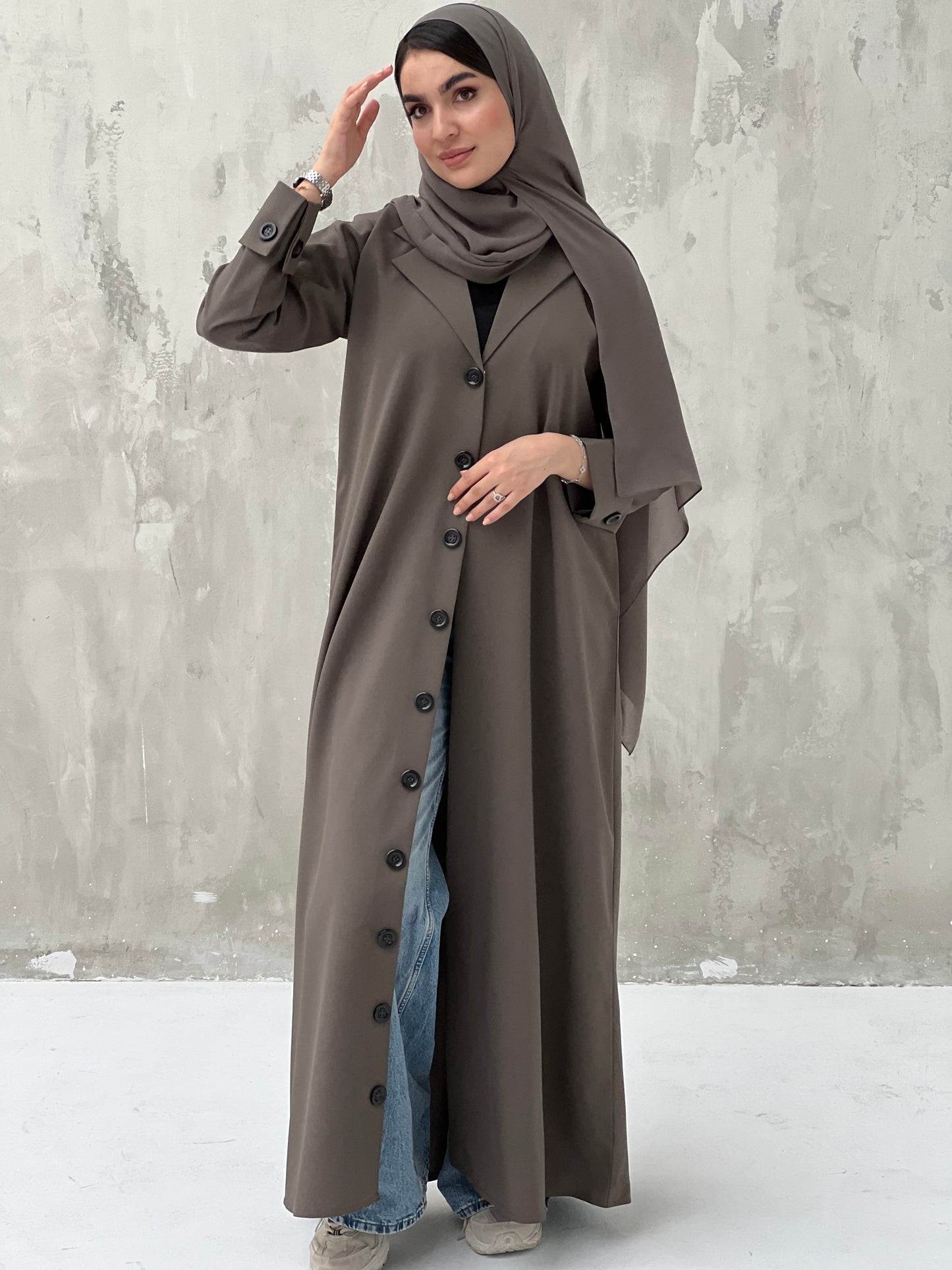 O 104 Olive Green Coat-Style Abaya