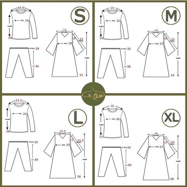 Abaya Sizing Chart