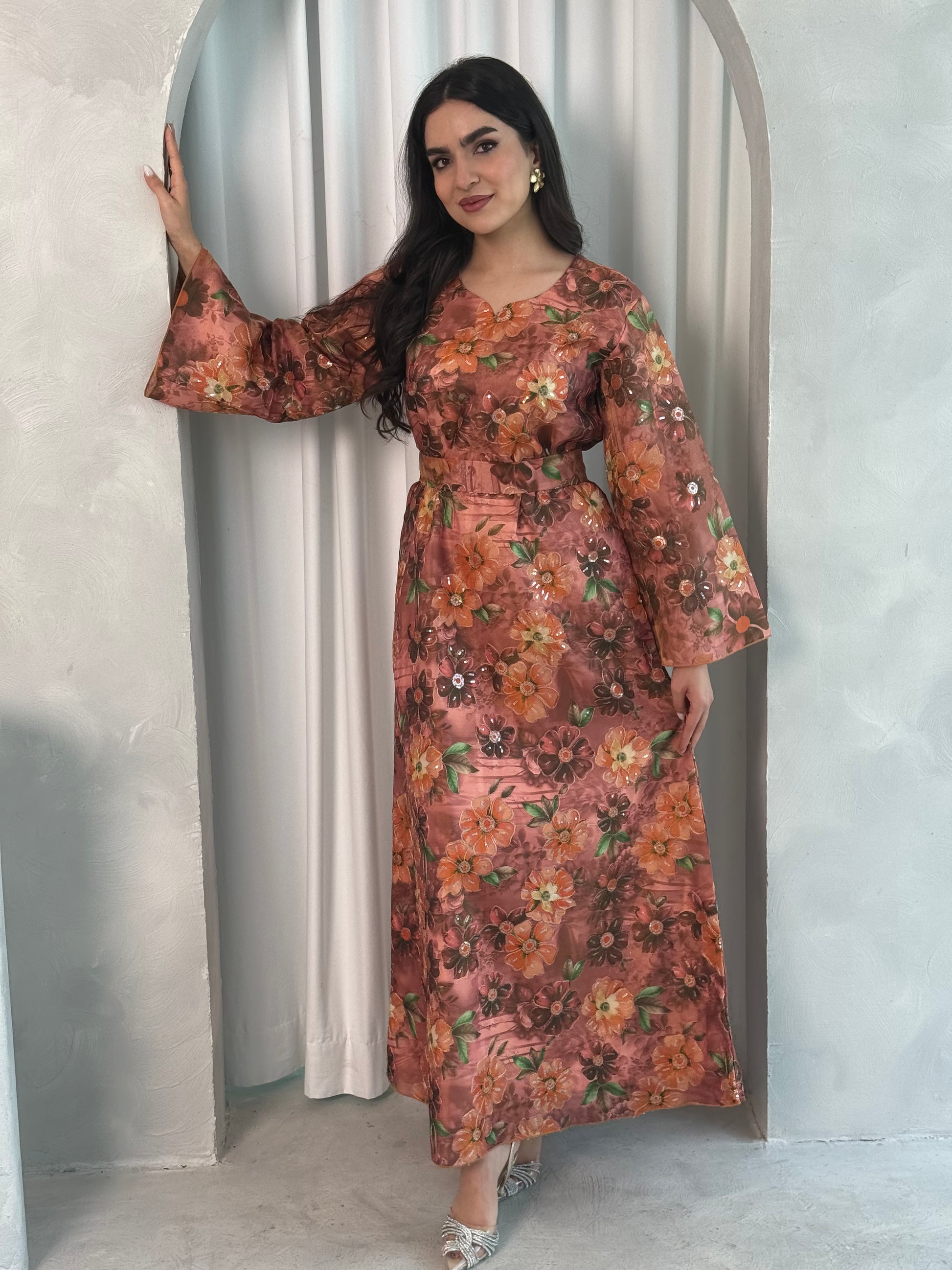copper sequin dress Copper Rose Floral Dress