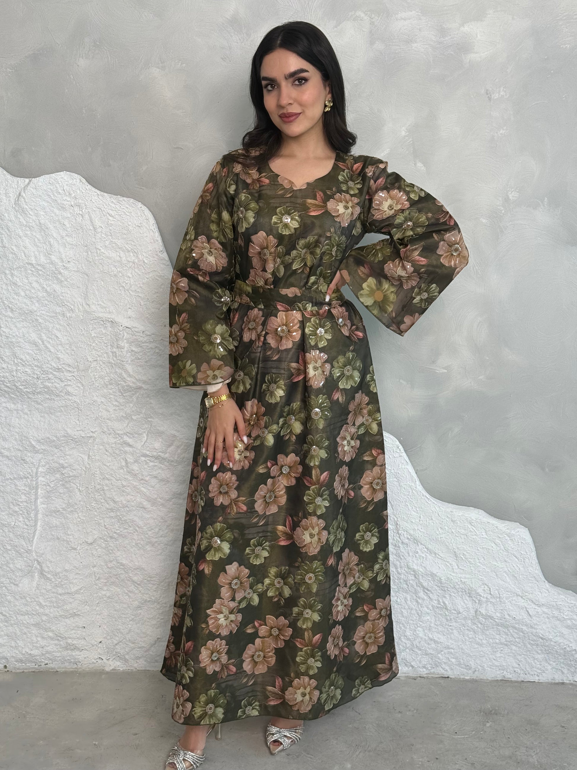 Silver Grey Floral Dress | Sequin Embellished Olive.iii Silver Grey Floral Dress | Sequin Embellished Olive.iii