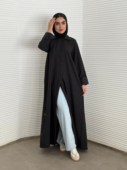 A black abaya, linen fabric perfect for everyday office wear and corporate events.