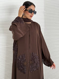 A premium nida fabric abaya, a chocolate brown abaya that is elegant piece which offers effortless style, perfect for evening events and any occasion.