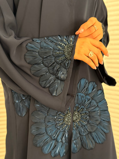 A premium nida fabric abaya, a navy blue abaya that is elegant piece which offers effortless style, perfect for evening events and any occasion.