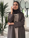 A premium linen dark olive  abaya with a matching sheila, perfect for formal occasions and travel.