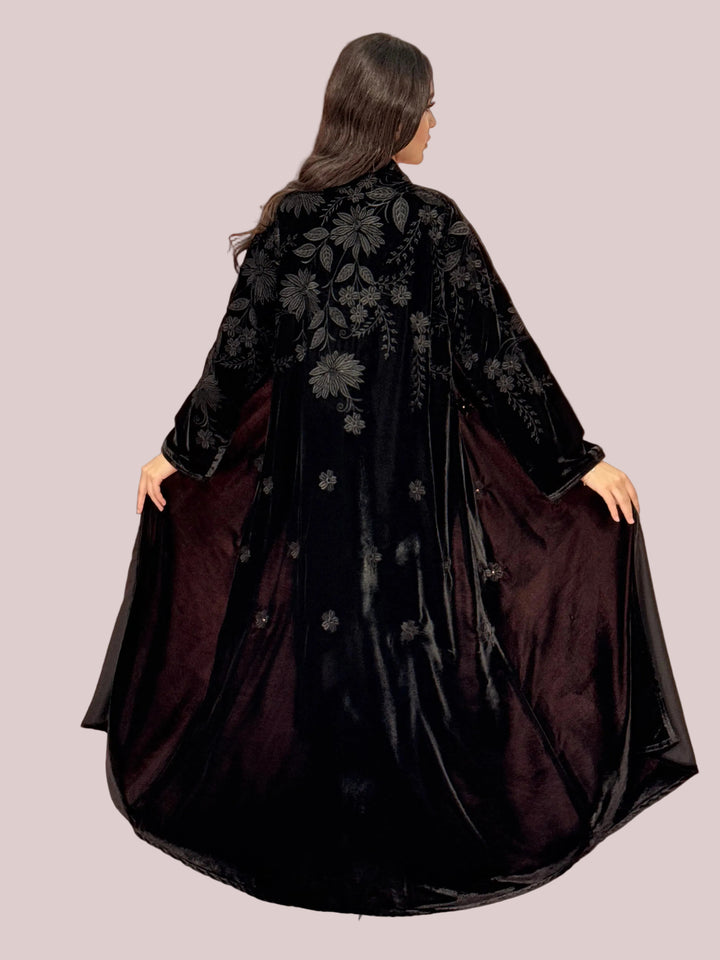 O 270 Premium Black Velvet Abaya with Embroidery