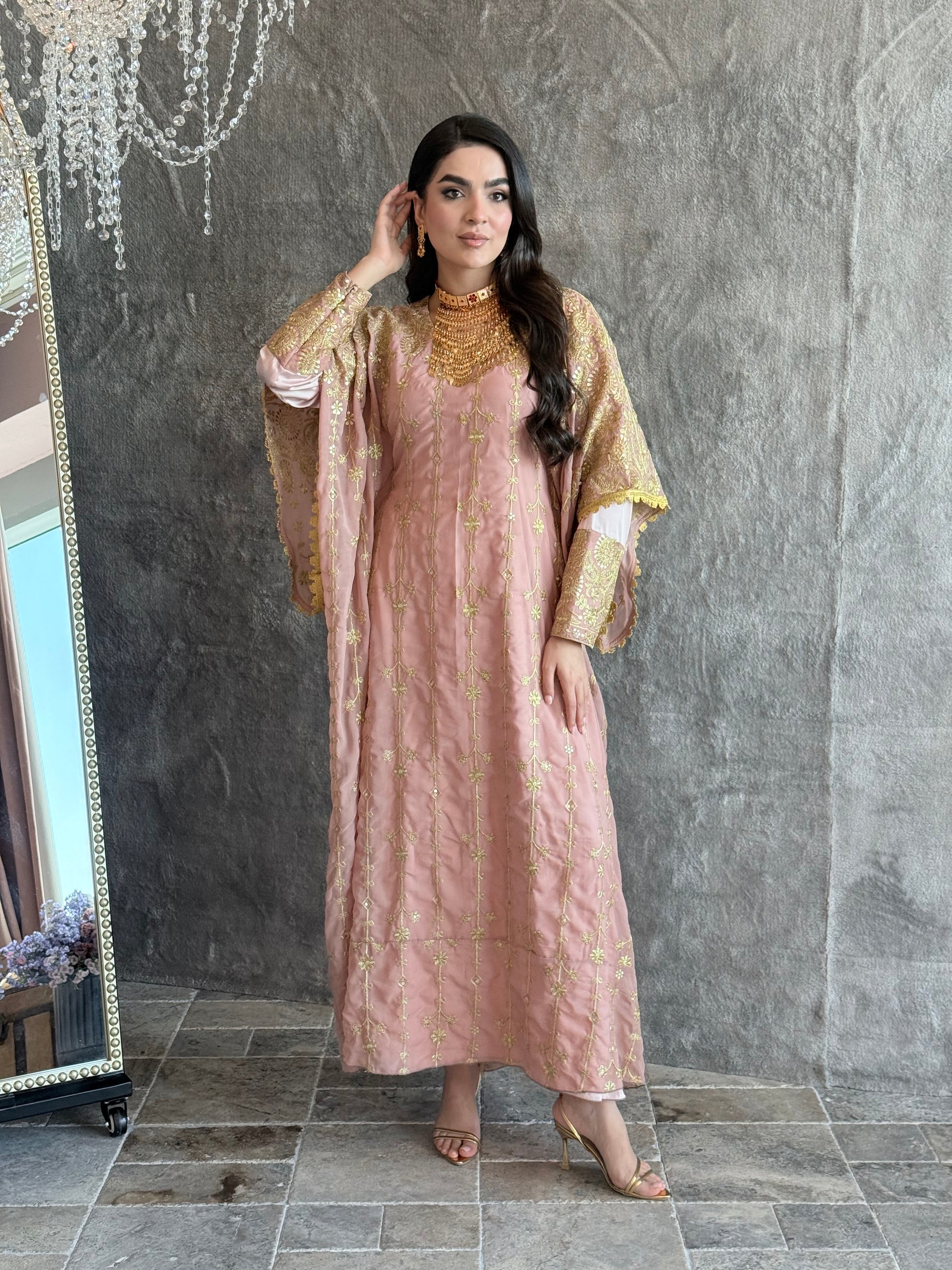 Maroon Kaftan Dress | Gold Details  Olive.iii