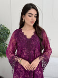 A deep purple floral lace kaftan, perfect for Eid, ceremonies, and luxury occasions