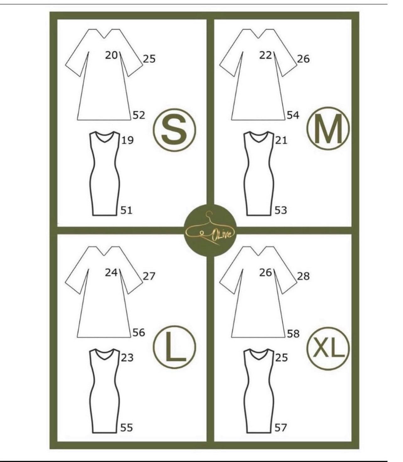 Olive Abaya Size chart