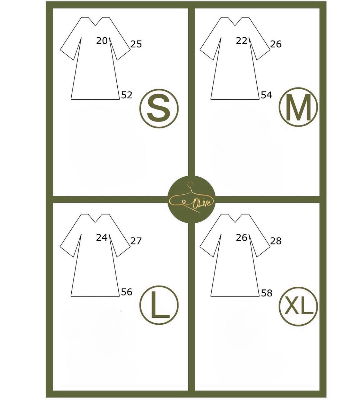o abaya sizing chart